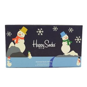 HAPPY SOCKS 3 Pack HOLIDAY SNOWMAN Cotton Blend Crew Sock Gift Set 8-12 NEW